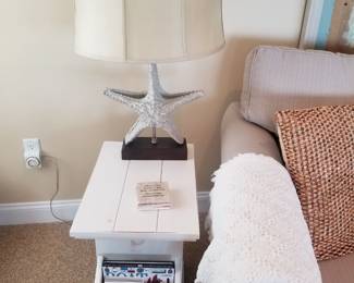 Magazine rack table; starfish table lamp