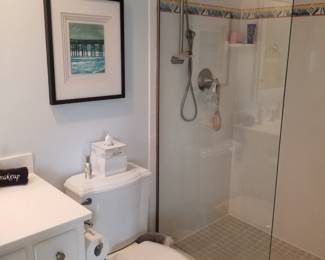 Kohler commode; glass shower doors