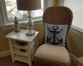 Accent table; table lamp; accent chair