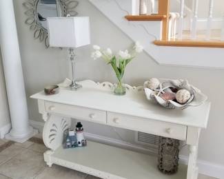 Foyer table; table lamp