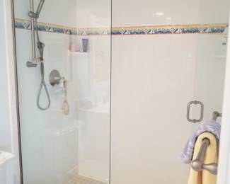 Glass shower doors; shower hardware