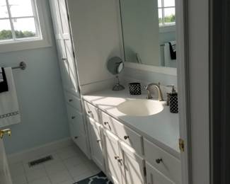Beautiful bath vanity with storage tower