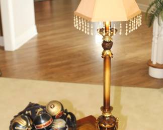 Pair of lamps. 38 1/2" H.   Bowl of decorative balls.