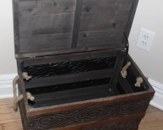 Handcrafted trunk.  23 1/4" W x `13 1/4" D x 13 3/4" H.