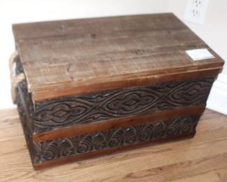 Handcrafted trunk.  23 1/4" W x `13 1/4" D x 13 3/4" H.