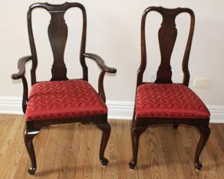 BUY IT NOW! $595.00. Ethan Allen Vintage Mahogany Queen Anne Style Table, Six Side Chairs plus two captain (arm) chairs, custom protective pads, two 18" original leaves, plus two custom made 21" leaves.                                                                                                          42" W x 66" L x 29" H. Two 18" leaves & two 21" leaves