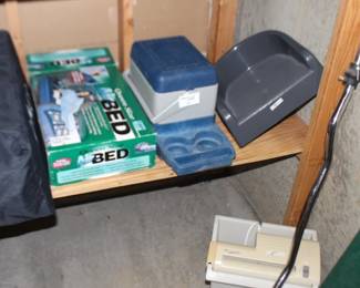 Pack and play, air mattress, cooler, weight lifting bar.