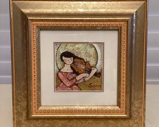 MMS049 Framed Original Painting Of A Violinist Signed