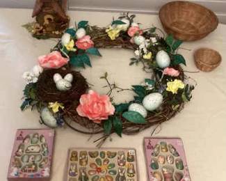 MMS174 Easter Wreath, Ornaments, Birdhouse & Baskets