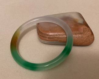 MMS069 Green, White & Brown Jade Bangle Bracelet New
