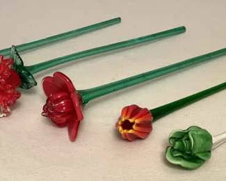 MMS242 Five Blown Glass Long Stemmed Flowers