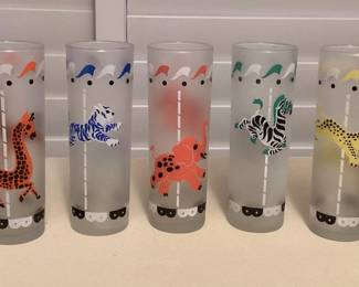 MMS072 Set Of 8 Vintage Libbey Circus Carousel Tom Collins Glasses