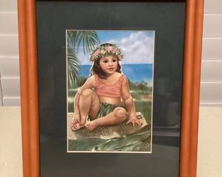 MMS059 Framed Picture Of Baby Hula Girl By Mary Koski