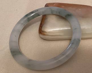 MMS028 Green & White Jade Bangle Bracelet New 