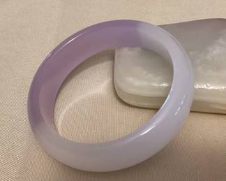 MMS027 Purple & White Jade Bangle Bracelet New 