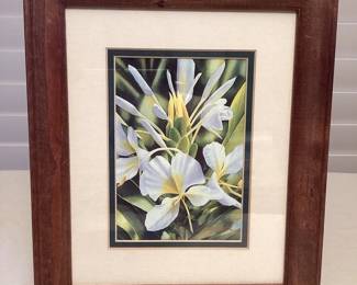 MMS102 Framed Picture Of White Ginger Flowers Signed
