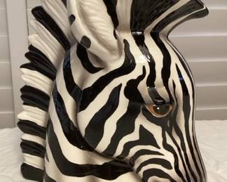 MMS199 Ceramic Zebra Pitcher Vase Signed