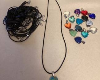 MMS155 Fifteen Polished Stone Heart Pendants With Cord Necklaces New