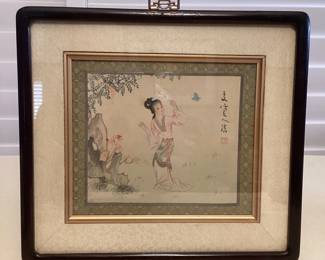 MMS046 Framed Original Asian Watercolor Painting 
