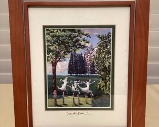 MMS142 Framed & Matted Picture Of Spotted Cows By Peggy Chun 
