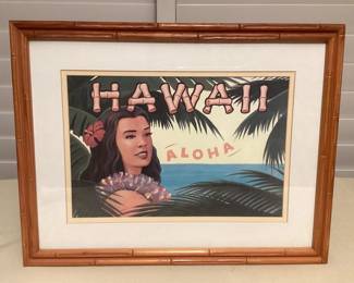 MMS055 Framed Vintage Looking “Hawaii Aloha” Picture 