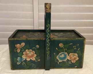 MMS200 Vintage Chinese Hand Painted Wooden Wedding Basket