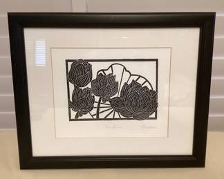 MMS045 Framed “Lotus Flower” Block Print? Signed