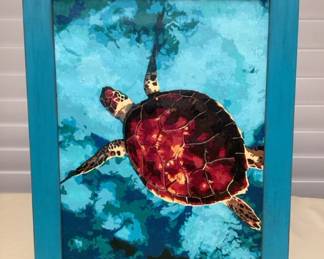 MMS141 Framed Original Painting Of Honu Turtle On Canvas