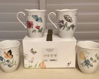 MMS178 Set Of 4 Lenox Butterfly Meadow Gold Limited Edition Ceramic Mugs New