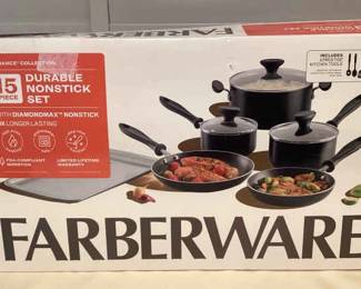 MMS162 Farberware 15 Piece Durable Nonstick Cookware Set New