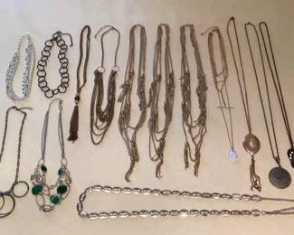 MMS157 Fourteen Gold & Silver Toned Costume Jewelry Necklaces 