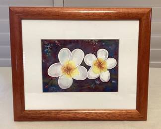 MMS101 Koa Framed Original Painting Of Plumeria Flowers Signed