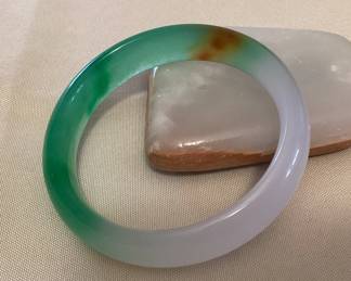 MMS018 Green, White & Brown Jade Bangle Bracelet New 