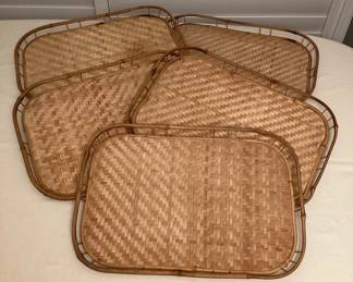 MMS093 Set Of Five Vintage Bamboo Rattan Trays