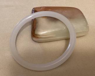 MMS034 Thin White Jade Bangle Bracelet New 