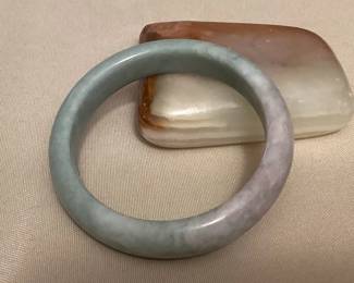 MMS030 Green & Grey Jade Bangle Bracelet New