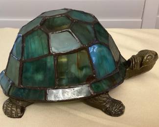 MMS112 Blue Green Slag Glass Tiffany Style Turtle Table Lamp New
