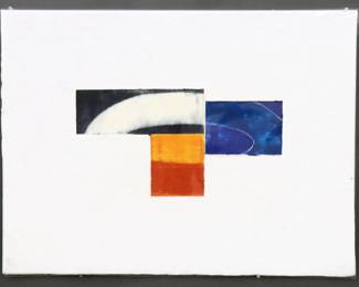 Martin Beck, Austrian/American, b. 1963. A 1980's monotype abstract in colors on Tullis Workshop paper with deckled edges, printed and published by Garner Tullis, New York. Unsigned, paper labeled "DR 90" lower right at edge of sheet. Minor toning, pin holes at one edge. Image 14 x 10 1/2" high, unframed sheet, 29 3/4 x 22 1/4" high overall.