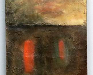 Peggy Wirta Dahl, American, b. 1952. A 1980's oil on canvas abstract. Signed "P.W.D.", annotated "Untitled No. 987A" and dated "1987" verso, stamped "Peggy Wirta Dahl" with copyright at stretcher. Minor surface grunge, a couple tiny flakes. 9 x 12" high overall. PROVENANCE: From the family of printmaker Garner Tullis.