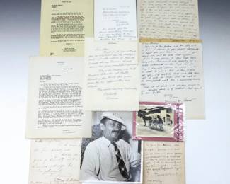 A collection of letters and ephemera from American artists Norman Rockwell and Thomas Hart Benton, and American activist Frances Willard. Includes four typed and hand-written letters to and from Rockwell, two signed letters, a photograph and a Christmas card from Benton, and two hand-written letters from Willard. Various degrees of wear. Up to 8 1/2 x 11" high overall.