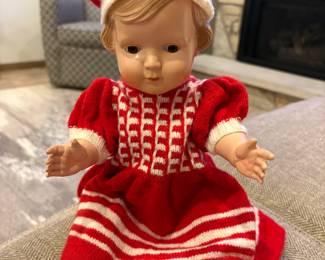 1938  Schoberl & Becker 16” celluloid doll with glass brown eyes.  Marked with winged mermaid, #43