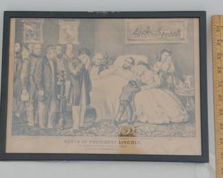 Framed vintage print of illustration "Death of President Lincoln"