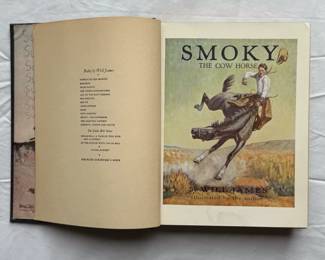 Inside front pages of Smoky by Will James, hardcover, published 1929 by Charles Scribner's Sons