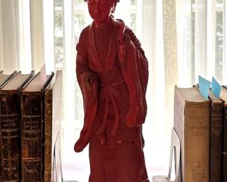 Large antique Chinese or Japanese carved cinnabar figure