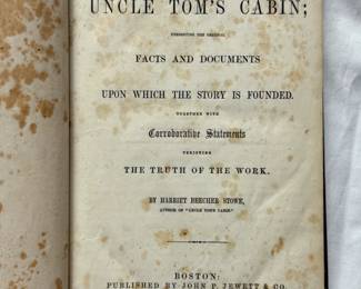 Inside pages of First Edition of A Key to Uncle Tom's Cabin by Harriet Beecher Stowe, hardcover, 1853, printed in Boston