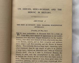 Inside page of Heroes and Hero Worship by Thomas Carlyle, hardcover, 1890