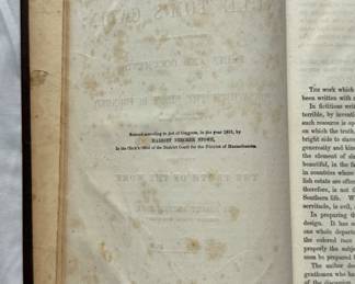 Inside pages of First Edition of A Key to Uncle Tom's Cabin by Harriet Beecher Stowe, hardcover, 1853, printed in Boston