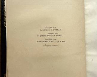 Inside front pages of A Fable for Critics by James Russell Lowell, hardcover, published 1890 by Houghton, Mifflin, and Company