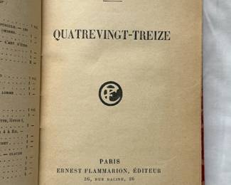 Inside pages of Notre Dame de Paris and Quatrevingt-treize by Victor Hugo; hardcover