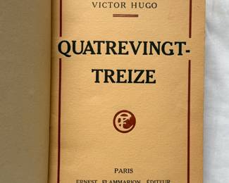 Inside pages of Notre Dame de Paris and Quatrevingt-treize by Victor Hugo; hardcover